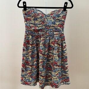 PARKER Silk Floral Print Strapless Mini Dress SIZE M